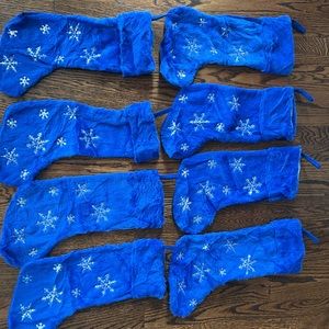 8 Pcs 17.5 inches Blue Mercerized Velvet with Silver Sequin Snowflake for Family